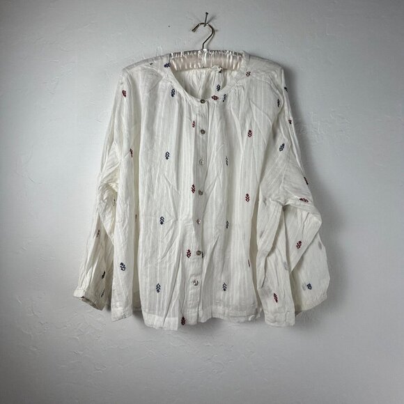 Akemi + Kin Adela Embroidered Buttondown Blouse Size Large White Oversized Boxy - Picture 1 of 7
